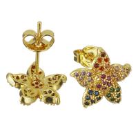 Brass Stud Earring, Flower, real gold plated, micro pave cubic zirconia & for woman 