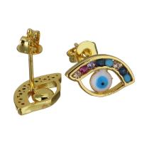Brass Stud Earring, Evil Eye, real gold plated, micro pave cubic zirconia & for woman 