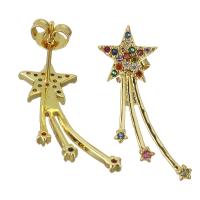 Brass Stud Earring, Star, real gold plated, micro pave cubic zirconia & for woman 