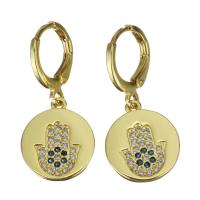 Brass Huggie Hoop Drop Earring, real gold plated, micro pave cubic zirconia & for woman, 28mm 