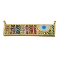 Brass Connector, real gold plated, evil eye pattern & micro pave cubic zirconia & 1/1 loop Approx 1mm 