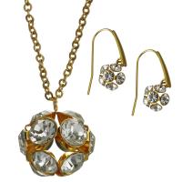 Cubic Zirconia Stainless Steel Jewelry Sets, earring & necklace, gold color plated, oval chain & for woman & with cubic zirconia 2mm 26mm Approx 19.5 Inch 