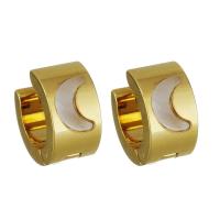 Stainless Steel Huggie Hoop Earring, with White Shell, gold color plated, for woman 