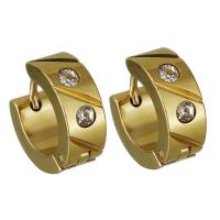 Stainless Steel Huggie Hoop Earring, gold color plated, for woman & with rhinestone 