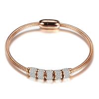 Stainless Steel Bangle, with Rhinestone Clay Pave, plated, snake chain & for woman 6.6mm, 3mm, Inner Approx 63mm 