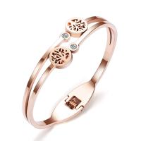 Stainless Steel Bangle, rose gold color plated, for woman & with rhinestone, 11mm, 2mm, Inner Approx 57mm 