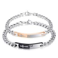 Stainless Steel Couple Bracelet, plated, fashion jewelry & twist oval chain & with rhinestone 
