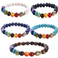 Gemstone Bracelets, with Zinc Alloy, Buddha, gold color plated, Unisex Approx 7.5 Inch 