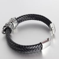 PU Leather Bracelet, with Stainless Steel, Skull & for man 
