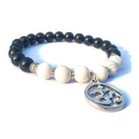 Gemstone Bracelets, Black Agate, with Magnesite & Zinc Alloy, plated, Unisex .2 Inch 