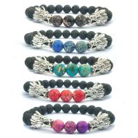 Gemstone Bracelets, Lava, with Impression Jasper & Zinc Alloy, plated, Unisex .2 Inch 