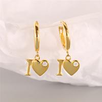 925 Sterling Silver Huggie Hoop Drop Earring, Heart, 18K gold plated, micro pave cubic zirconia & for woman 
