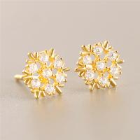 Sterling Silver Stud Earring, 925 Sterling Silver, Snowflake, 18K gold plated, micro pave cubic zirconia & for woman, 8mm 
