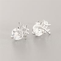 Sterling Silver Stud Earring, 925 Sterling Silver, platinum plated, micro pave cubic zirconia & for woman, 9mm 