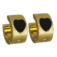 Stainless Steel Huggie Hoop Earring, with Black Shell, gold color plated, fashion jewelry & for woman 