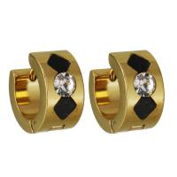 Stainless Steel Huggie Hoop Earring, with Black Shell, gold color plated, fashion jewelry & for woman & with rhinestone 
