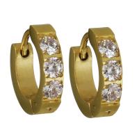 Stainless Steel Huggie Hoop Earring, gold color plated, fashion jewelry & for woman & with rhinestone 