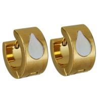 Stainless Steel Huggie Hoop Earring, with White Shell, gold color plated, fashion jewelry & for woman 