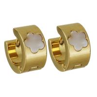Stainless Steel Huggie Hoop Earring, with White Shell, gold color plated, fashion jewelry & for woman 