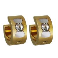 Stainless Steel Huggie Hoop Earring, with White Shell, gold color plated, fashion jewelry & for woman & with rhinestone 