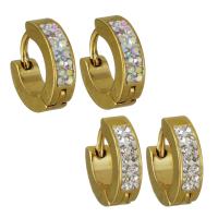 Stainless Steel Huggie Hoop Earring, with Rhinestone Clay Pave, gold color plated, fashion jewelry & for woman 