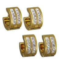 Stainless Steel Huggie Hoop Earring, with Rhinestone Clay Pave, gold color plated, fashion jewelry & for woman 