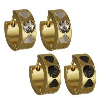 Stainless Steel Huggie Hoop Earring, with Shell, gold color plated & for woman & with rhinestone 