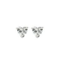 Sterling Silver Stud Earring, 925 Sterling Silver, with Crystal, Heart, silver color plated, for woman & faceted 