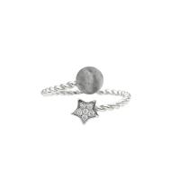 925 пробы Манжеты палец кольцо, с Лунный камень, Звезда, плакирован серебром, Женский & со стразами, 5mm, 1mm, размер:6-8, продается PC