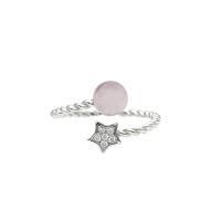 925 Sterling Silver Cuff Finger Ring, with Rose Quartz, Star, silver color plated, for woman & with rhinestone, 5mm, 1mm, US Ring .5-8 