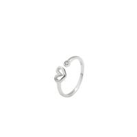 925 Sterling Silver Cuff Finger Ring, Heart, silver color plated, adjustable & for woman & with rhinestone & hollow, 4.8mm, US Ring 