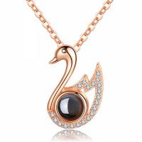 925 Sterling Silver Miniature Projection Necklace, with Gemstone, Swan, plated, micro pave cubic zirconia & for woman Approx 16.5 Inch 