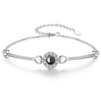 925 Sterling Silver Miniature Projection Bracelet, with Gemstone, plated, for woman & with rhinestone Approx 7.8 Inch 