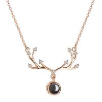 925 Sterling Silver Miniature Projection Necklace, with Glass, plated & for woman & with rhinestone Approx 17.5 Inch 
