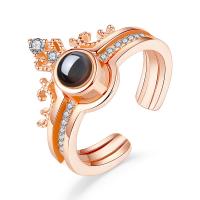 Brass Miniature Projection Finger Ring, with Glass, plated, 2 pieces & open & for woman & with rhinestone 