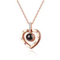 925 Sterling Silver Miniature Projection Necklace, with Gemstone, Heart, plated, for woman & with rhinestone Approx 17.7 Inch 