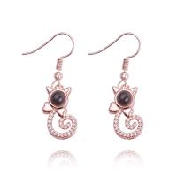 Zinc Alloy Miniature Projection Earring, with Glass, plated, for woman & with rhinestone 