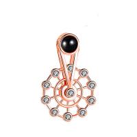 925 Sterling Silver Miniature Projection Pendant, with Glass, Ferris Wheel, plated, for woman & with rhinestone 