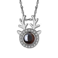 925 Sterling Silver Miniature Projection Necklace, with Gemstone, Antlers, plated, for woman & with rhinestone Approx 17.7 Inch 