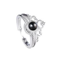 925 Sterling Silver Miniature Projection Finger Ring, with Gemstone, Crown, plated, 2 in 1 & Adjustable & for woman & with rhinestone 