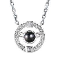 925 Sterling Silver Miniature Projection Necklace, with Glass, plated, for woman & with rhinestone & hollow Approx 17.7 Inch 