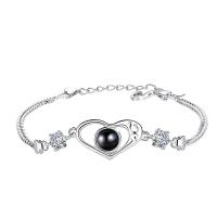 925 Sterling Silver Miniature Projection Bracelet, with Gemstone, silver color plated & for woman & with rhinestone & hollow Approx 7 Inch 