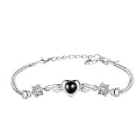 925 Sterling Silver Miniature Projection Bracelet, with Gemstone, platinum plated & for woman & with rhinestone Approx 7 Inch 