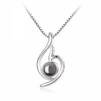 925 Sterling Silver Miniature Projection Necklace, with Glass, platinum plated, for woman & hollow Approx 17.7 Inch 