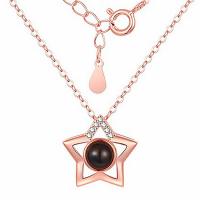 925 Sterling Silver Miniature Projection Necklace, with Glass, Star, plated, micro pave cubic zirconia & for woman & hollow 15mm Approx 17.7 Inch 
