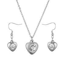 Rhinestone stainless steel Jewelry Set, earring & necklace, Heart, for woman & with rhinestone 12mmx12mm .5 Inch 