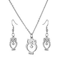 Fashion Stainless Steel Jewelry Sets, earring & necklace, Owl, for woman 15mmx20mm, 2/Set 