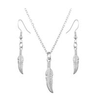 Fashion Stainless Steel Jewelry Sets, Feather & for woman, 22mmx5mm .5 Inch, 2 Inch 