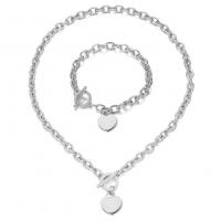 Fashion Stainless Steel Jewelry Sets, bracelet & necklace, Heart, fashion jewelry & for woman, 17mmx7mm .72 Inch 