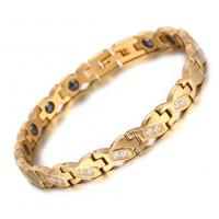 Stainless Steel Chain Bracelets, 316 Stainless Steel, with Germanium, gold color plated, fashion jewelry & for woman & with rhinestone, 8mm 